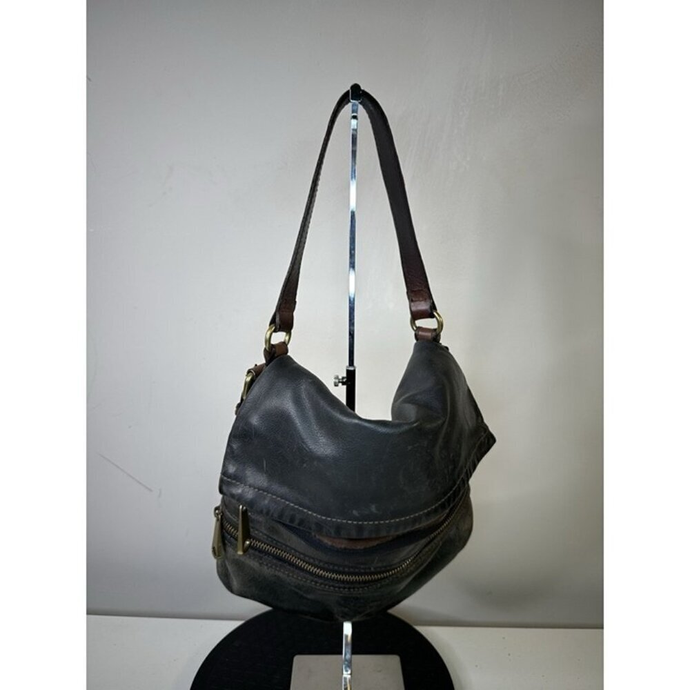 Vintage FOSSIL Explorer Foldover Leather Black&Brown Versatile Shoulder Bag EUC - Picture 2 of 12
